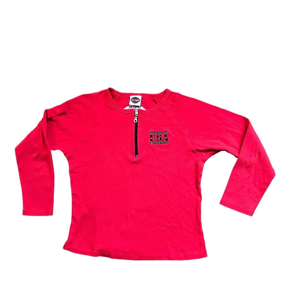 Vintage Harley Davidson womens long sleeve red‎ zip shirt USA XL Embroidered
